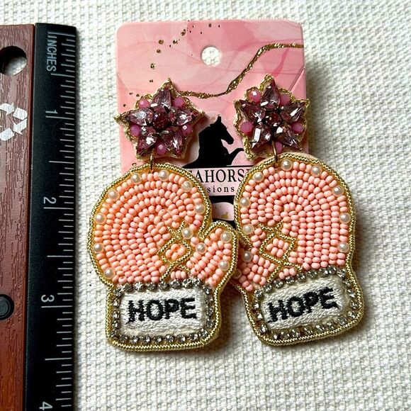 Hope Boxing Gloves Breast Cancer Awareness Seed Bead Earrings - Picture 1 of 1